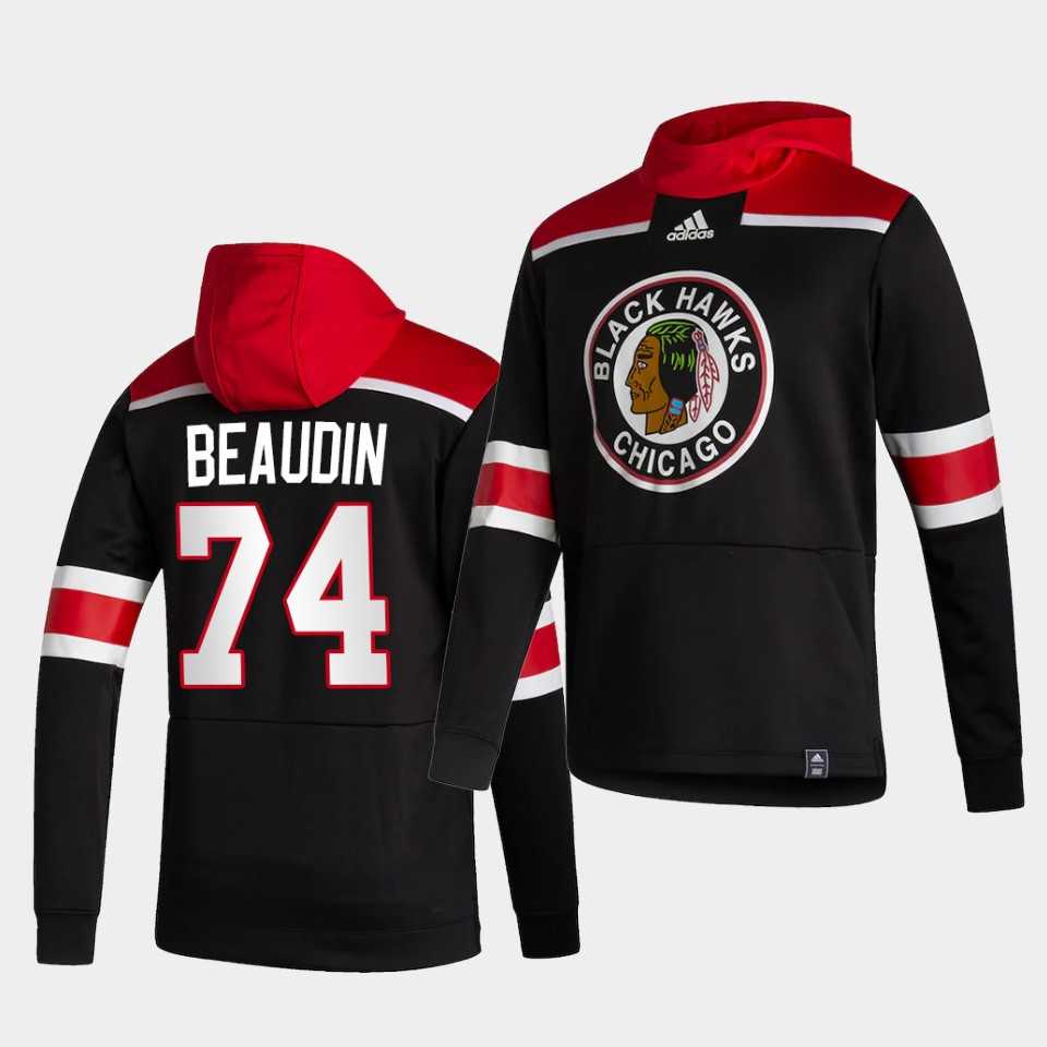 Men Chicago Blackhawks 74 Beaudin Black NHL 2021 Adidas Pullover Hoodie Jersey